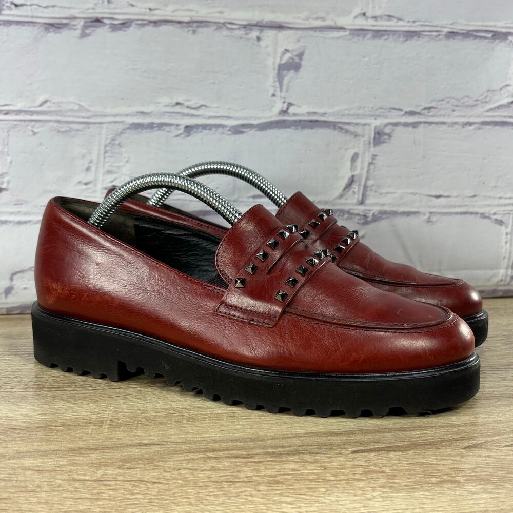 Paul Green Sofia Burgundy Studded Lug Sole Loafers Women's UK 4.5 US 7 Red